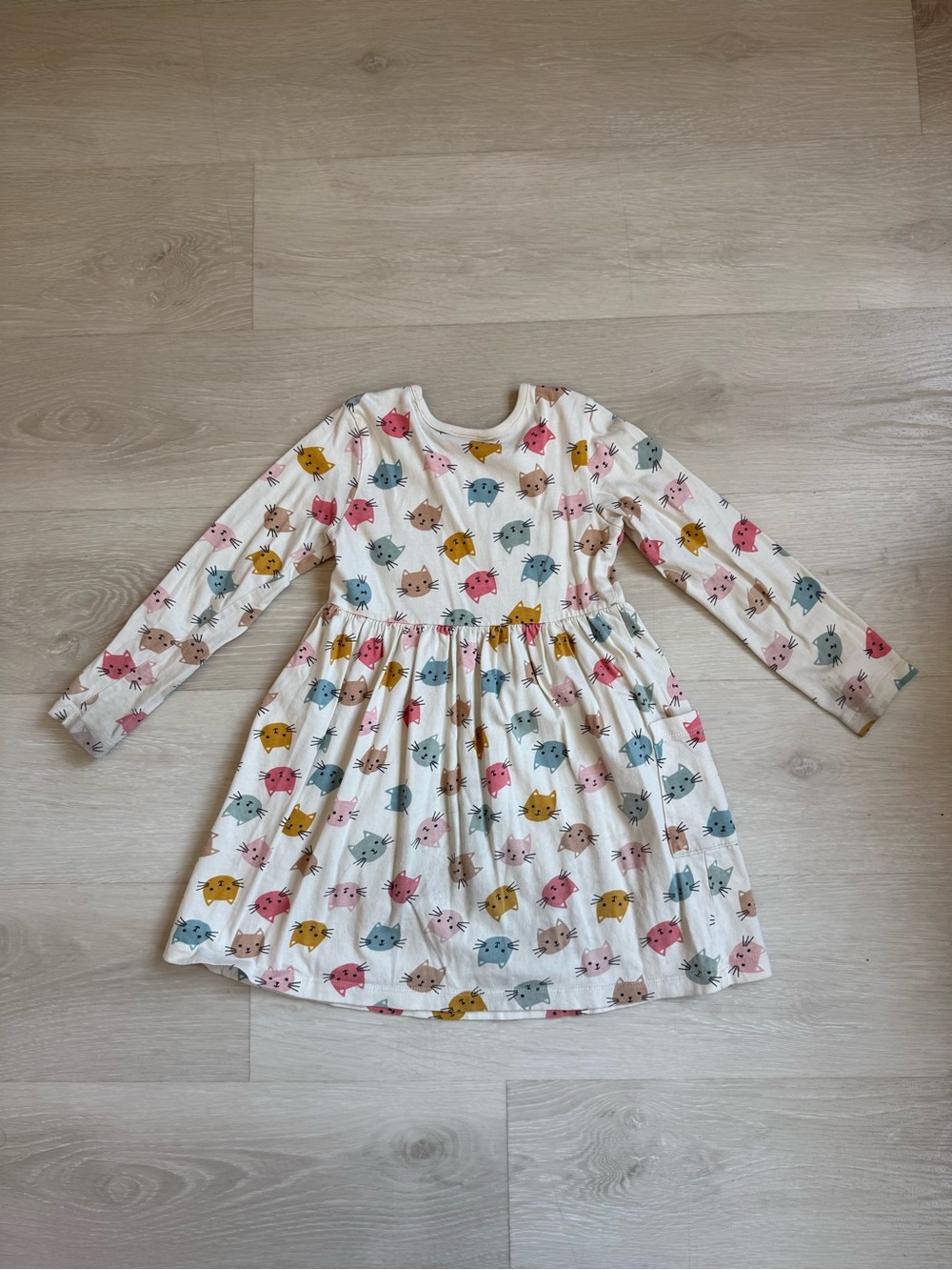 Hanna Andersson Cat Print Long Sleeve Playground Dress with Pockets Size 5